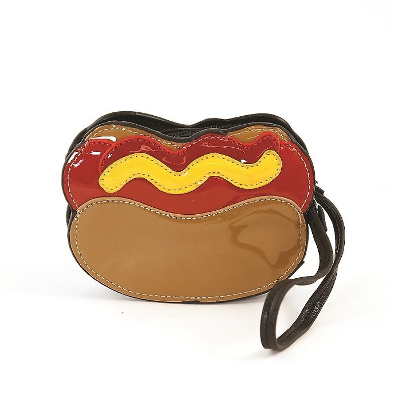 Sleepyville Critters-Hotdog Sandwich Zip Coin Purse - Clutch Bags - Faux Leather Orange