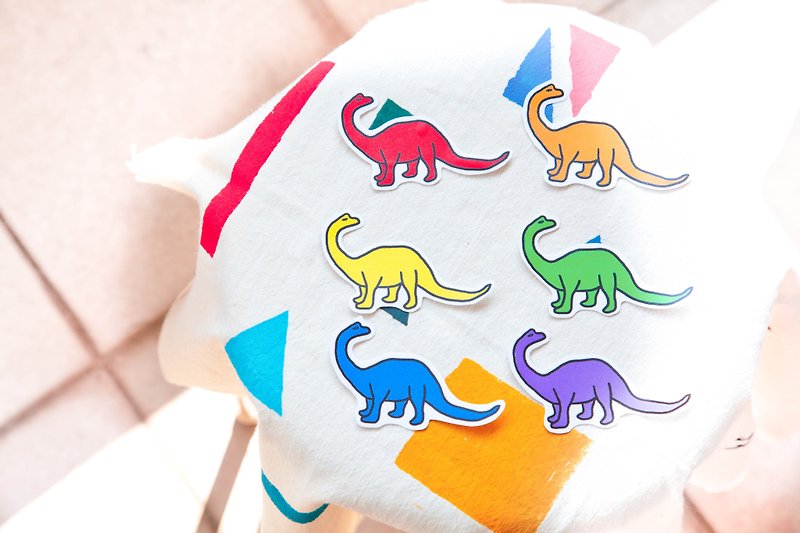 Tonight I hand - waterproof sticker rainbow dinosaurs (Brontosaurus) - Stickers - Paper Multicolor