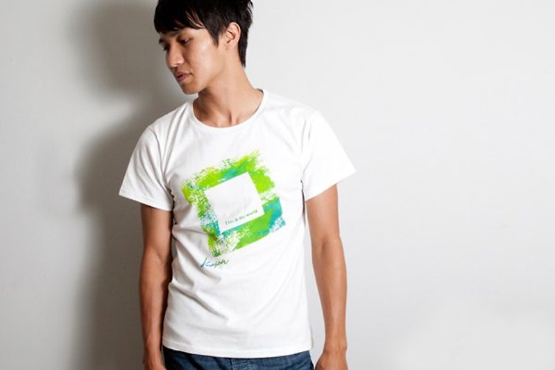 Hand-painted handprint TEE [My World] male/female - Women's T-Shirts - Cotton & Hemp Green