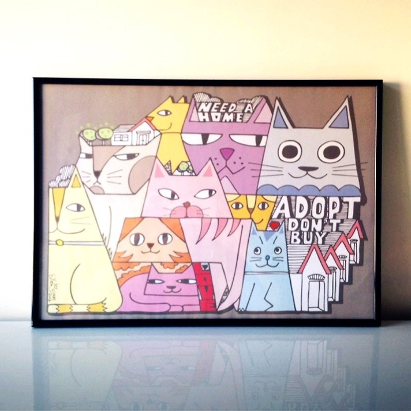 Limited Reproduction Painting-About Cat-Need a Home | Frame Colors Shipped Randomly | MonkeyCook - Posters - Other Metals Multicolor