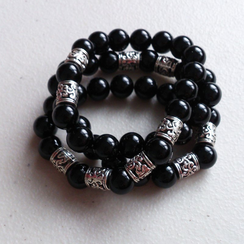 My Fashion Boyfriend ~ Simple Black Onyx Dual Bracelet Necklace - Necklaces - Other Materials Black