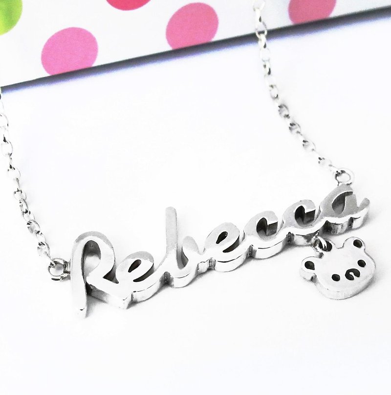 Charm Type Name Necklace Letter/Text/Name Customized 925 Sterling Silver Necklace - สร้อยคอ - เงินแท้ สีเทา