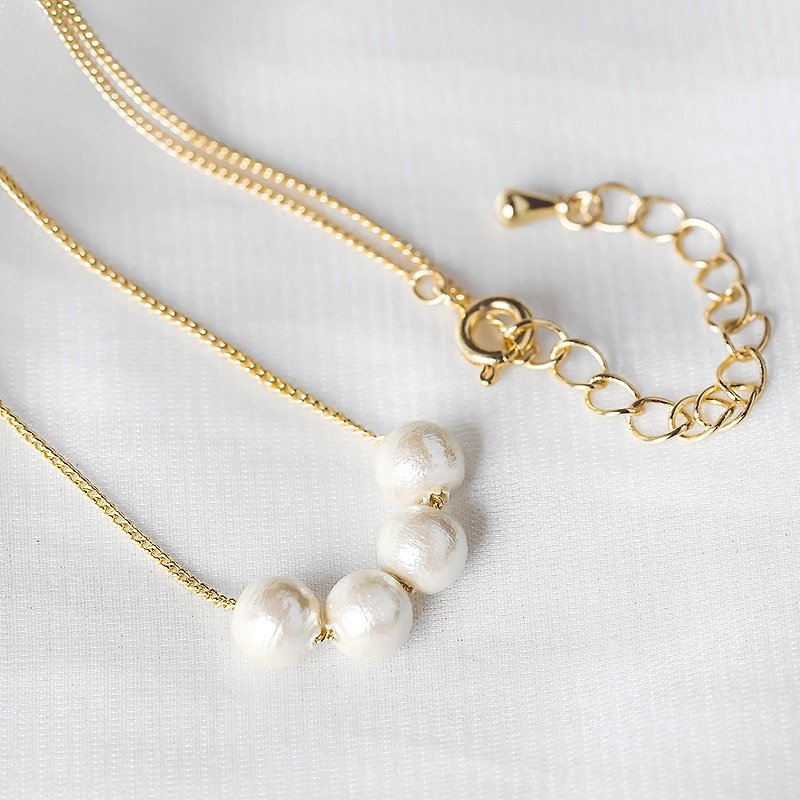 棉珍珠項鍊【Adore棉珍珠設計款項鍊】 - 項鍊 - 其他金屬 白色