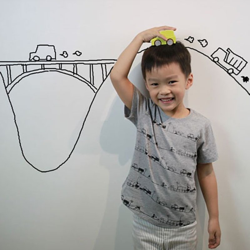 兒童純棉手工絹印T恤- Childlike 米羅的城市想像(灰) - 其他 - 棉．麻 灰色