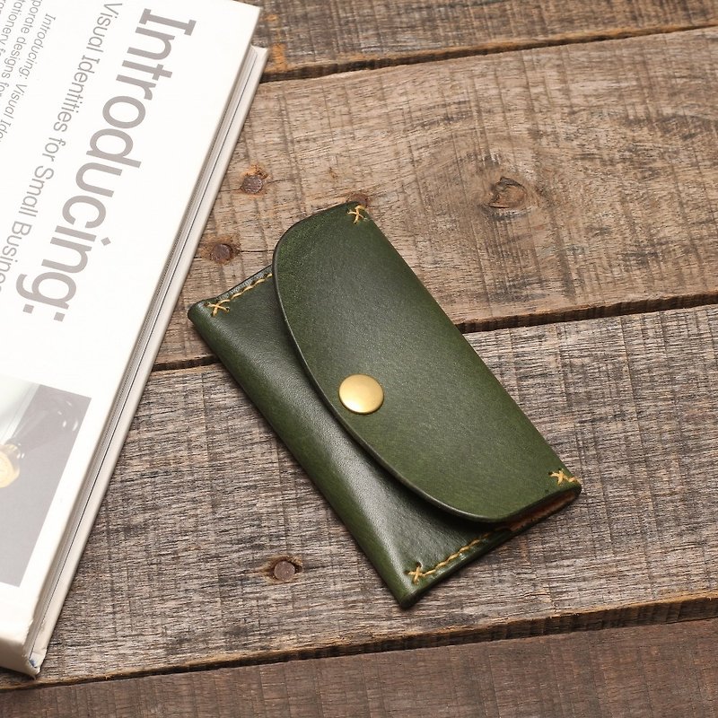 Rustic business card holder∣Morning tree green hand-dyed vegetable tanned cow leather∣Multiple colors - ที่เก็บนามบัตร - หนังแท้ สีเขียว