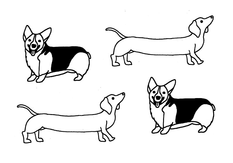 Dog Tattoo Sticker/Corgi Dachshund Sausage Dog Temporary Tattoo/ Animal Body Tattoo/Body Art/ Set of 4 - Temporary Tattoos - Paper White