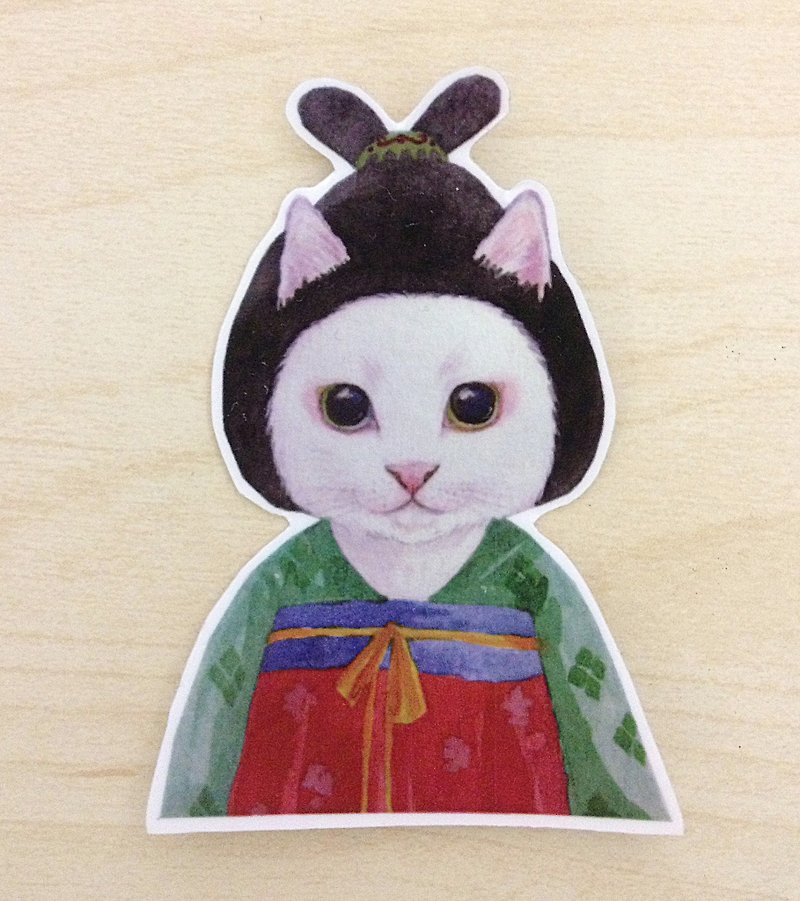 Dress small pets series - watercolor painted ladies Datang cat meow towards transparent stickers - สติกเกอร์ - กระดาษ สีแดง