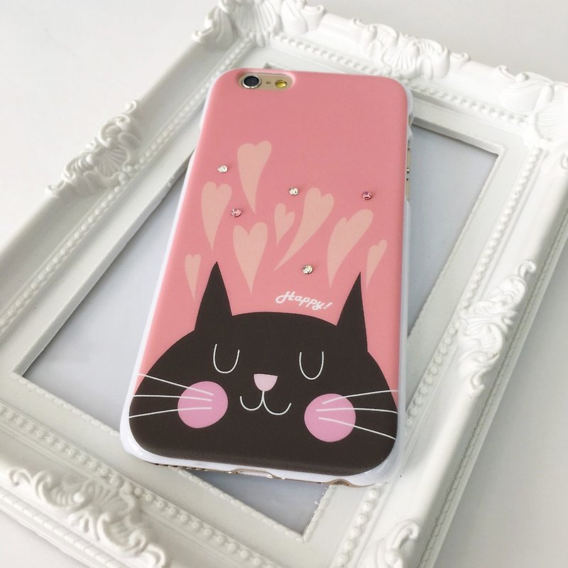 Luxury Pink Happy Cat Print Soft / Hard Case for iPhone X,  iPhone 8,  iPhone 8 Plus,  iPhone 7 case, iPhone 7 Plus case, iPhone 6/6S, iPhone 6/6S Plus, Samsung Galaxy Note 7 case, Note 5 case, S7 Edge case, S7 case - Phone Cases - Plastic Pink