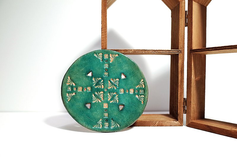 優れた美しさ古代のプリントされた革のコースター（14色/無料レター） - コースター - 革 ブルー