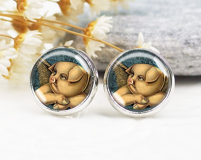Flying Pig-Clip-on earrings ︱ ear acupuncture earrings ︱ small face modification fashion accessories ︱ birthday gifts - ต่างหู - วัสดุอื่นๆ หลากหลายสี