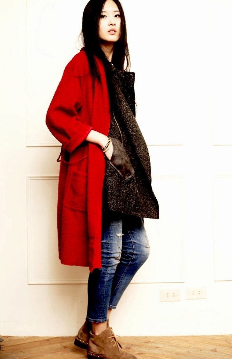 SARTO mixed woolen coat large knee large (red) - specials - Women's Casual & Functional Jackets - Other Materials Red