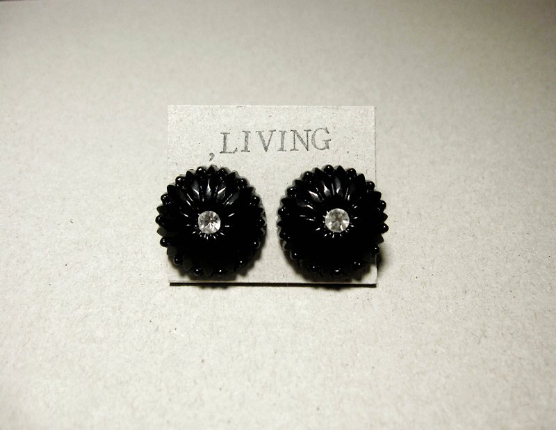 _ Black diamond flower earrings [Pin / Clip] - Earrings & Clip-ons - Plastic Black