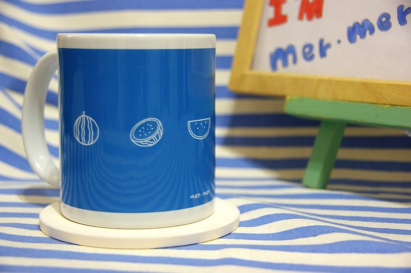 【西瓜吃光了】馬克杯 - 咖啡杯/馬克杯 - 其他材質 藍色