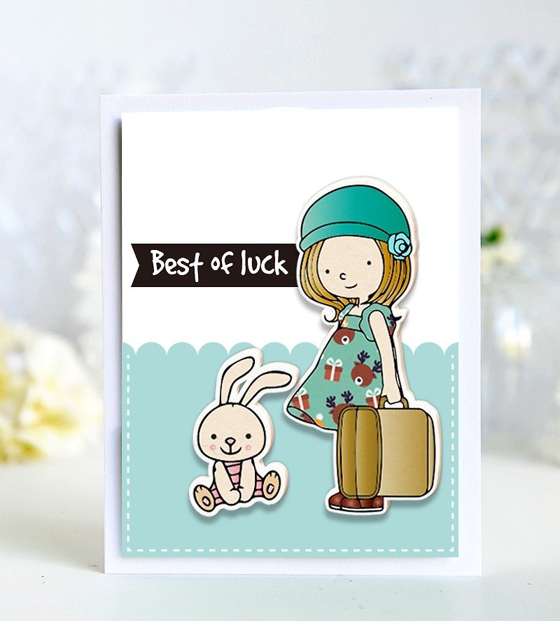 3 Best of luck safe trip greeting card (pink / baby blue / yellow powder) / English handmade cards - Cards & Postcards - Paper Multicolor