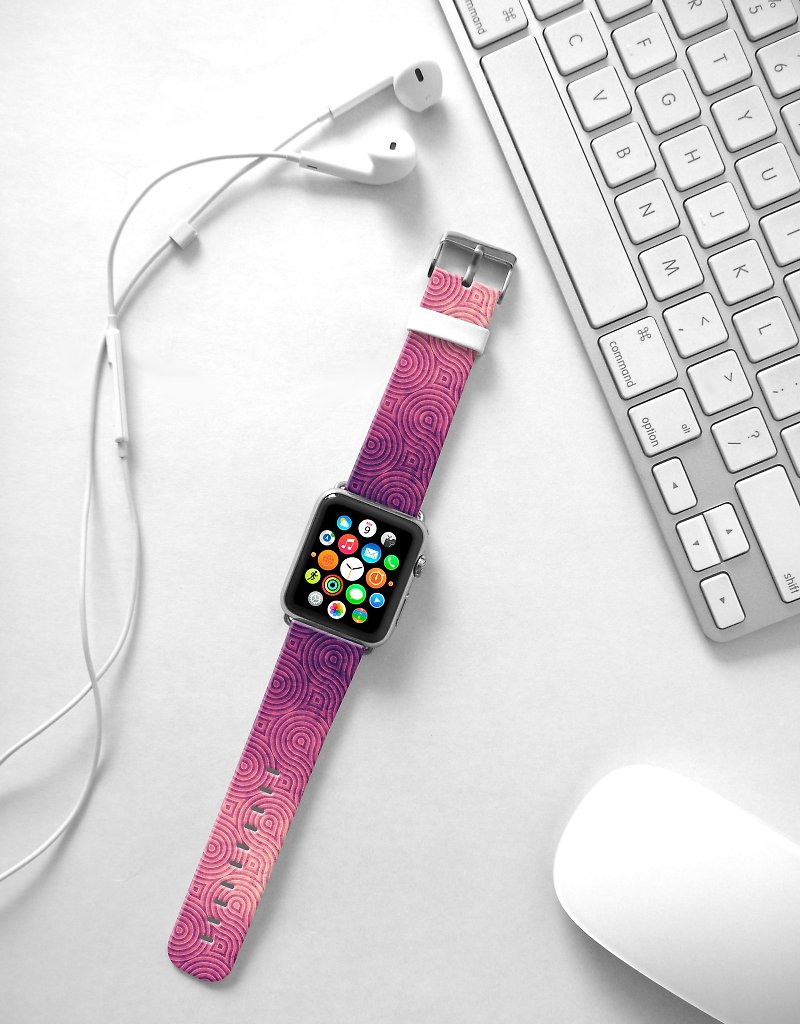 Apple Watch Series 1 , Series 2, Series 3 - Purple Wave Pattern Watch Strap Band for Apple Watch / Apple Watch Sport - 38 mm / 42 mm avilable - สายนาฬิกา - หนังแท้ 