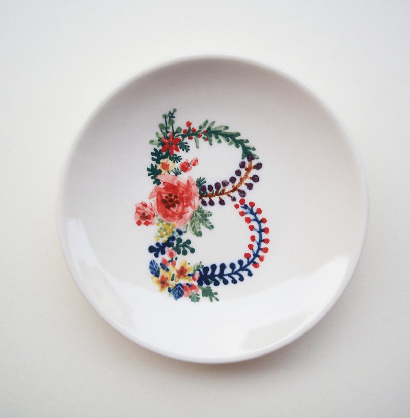 Hand-painted small porcelain plate-letter B-customized, name - Small Plates & Saucers - Porcelain Red