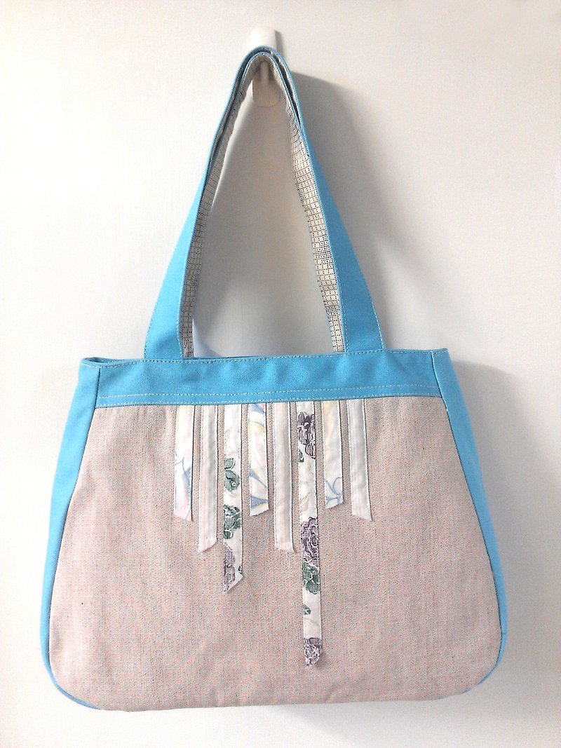 Big blue canvas shoulder bag - window rain Series - Messenger Bags & Sling Bags - Other Materials Blue