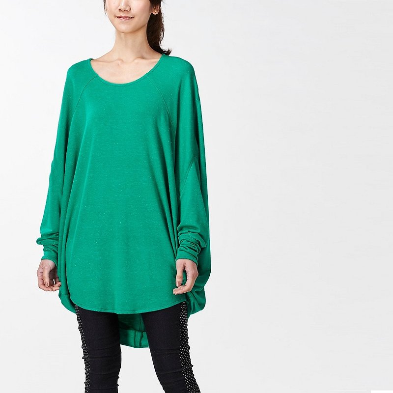 【Top】大圓設計長版連袖上衣_綠 - 女上衣/長袖上衣 - 其他材質 綠色