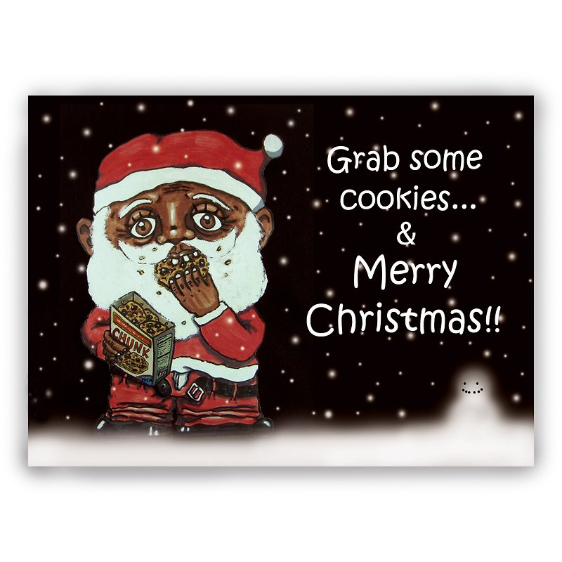Christmas Hand-painted Illustration Universal Card Christmas Card/Postcard/Card/Illustration Card-Black Santa Claus - การ์ด/โปสการ์ด - กระดาษ สีแดง