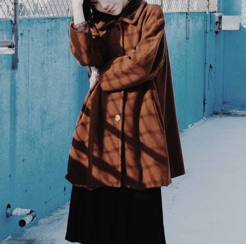 ヴィンテージ/イタリアをお過ごしください。ヴェロニク茶色茶色のベルベットの襟のコートのダブルライフ - ジャケット - その他の素材 ブラウン