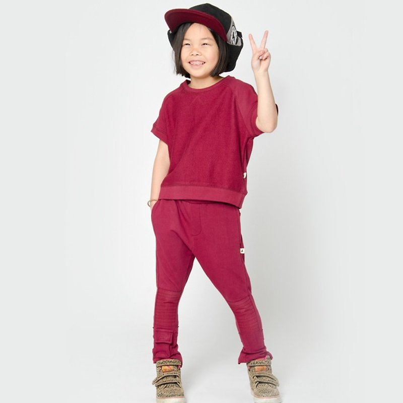 【瑞典童裝】高磅數有機棉哈倫褲1歲至10歲 暗紅色 - 男/女童長褲/短褲 - 棉．麻 紅色