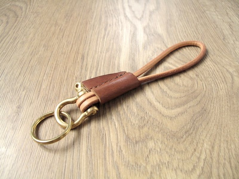 原始風的皮革氣味 x皮革鑰匙扣 (淺棕) - 鑰匙圈/鑰匙包 - 真皮 咖啡色