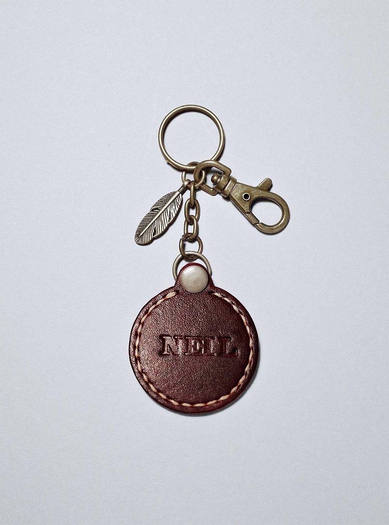 義大利植鞣革 / 小圓名牌鑰匙圈 / 吊飾 客製化禮物 - 鑰匙圈/鑰匙包 - 真皮 咖啡色
