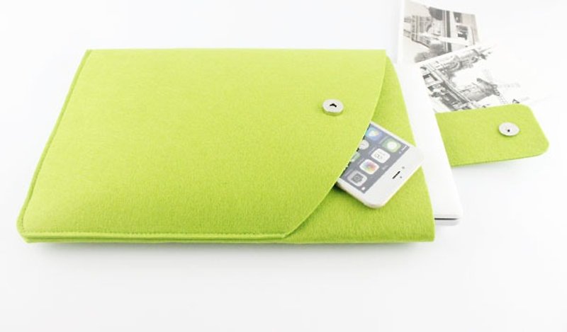 オリジナルの手作りグリーンスリーブ保護スリーブアップルのラップトップバッグを感じた15インチのコンピュータバッグのMacBook 15.4「Proの15インチのラップトップバッグを（調整することができる）を感じた--067 - タブレット・PCケース - その他の素材 