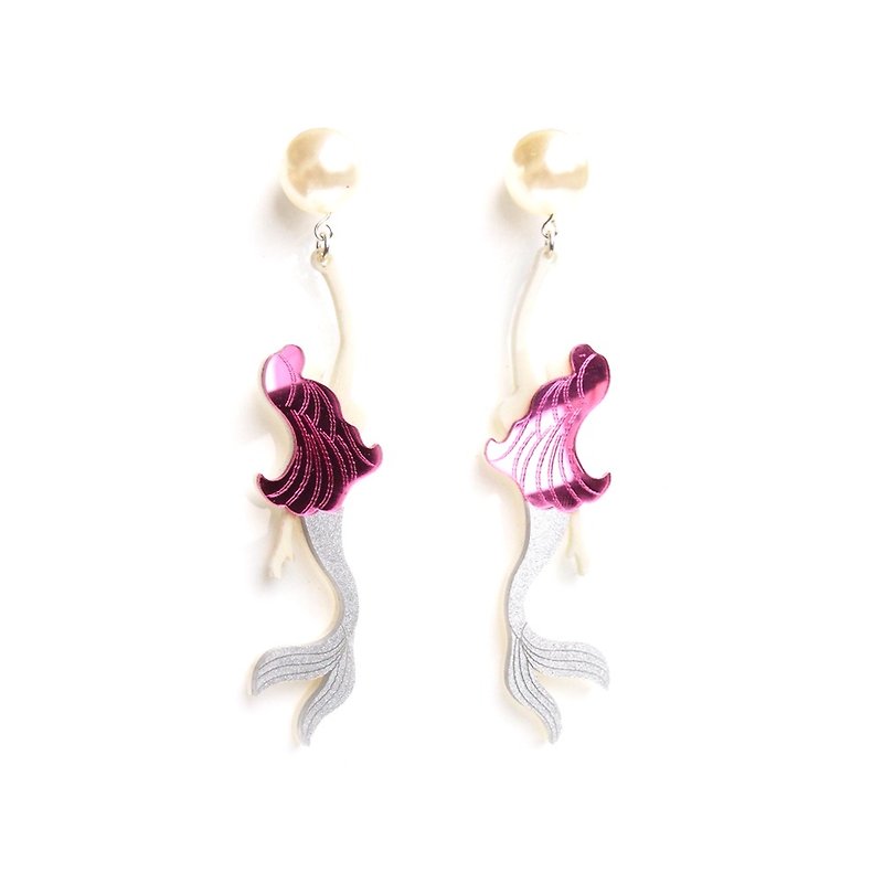 Mermaid pearl earrings - Earrings & Clip-ons - Plastic Pink