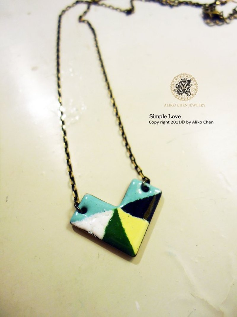 Simple Love Enameling Necklace 簡單愛造型琺瑯項鍊(藍白黑/粉藍) - ネックレス - 金属 