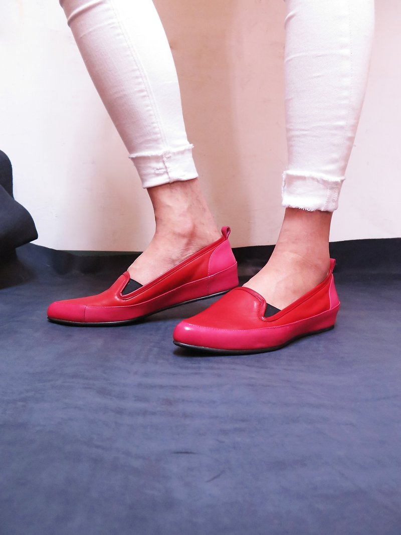 H HTREE pointed lazy shoes / red - รองเท้าอ็อกฟอร์ดผู้หญิง - หนังแท้ สีแดง
