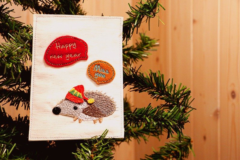 [刺繡明信片－刺蝟寶寶過耶誕] 珍藏/禮品/耶誕新年 - 卡片/明信片 - 其他材質 粉紅色