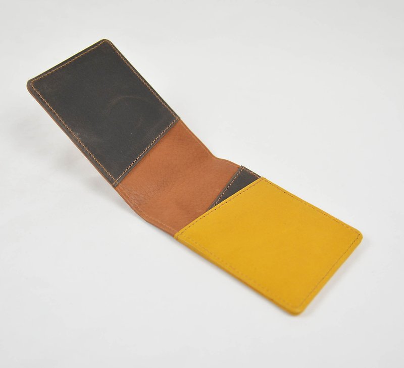 Color geometric small terraced card pack _ brown _ fair trade - ที่เก็บนามบัตร - หนังแท้ สีส้ม
