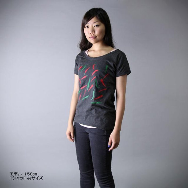 Original from the body. Chili Illustration T-shirt Ladies Free Tcollector - เสื้อยืดผู้หญิง - ผ้าฝ้าย/ผ้าลินิน สีเทา