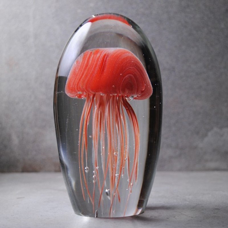 (Coral) 16cm [View] glass ornaments Jellyfish jellyfish Avatar jellyfish luminous interior glass jellyfish lettering gift handmade works of art - แก้วไวน์ - แก้ว สีแดง