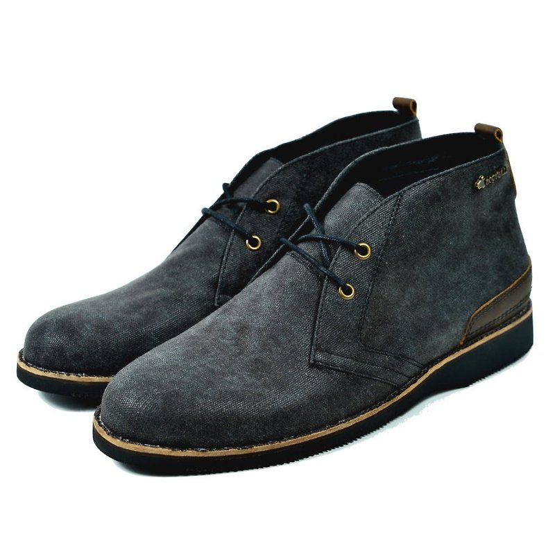 【Dogyball】城市移動經典款-沙漠靴 雙色水洗帆布 粗獷暴裂紋牛皮 - Men's Casual Shoes - Other Materials Black