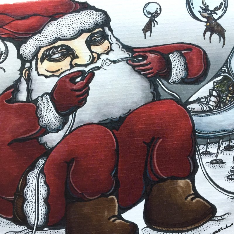 Santa and Bubble Reindeers - artwork available in Greeting Card - Cards & Postcards - Paper 