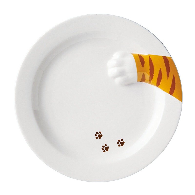 sunart dinner plate-cat stealing food - จานเล็ก - ดินเผา สีส้ม
