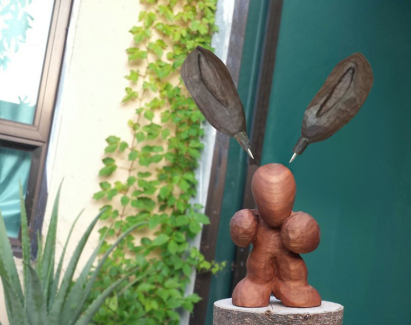 Rabbit boxing with pen (ears are lead pens) - Wood, Bamboo & Paper - Wood 