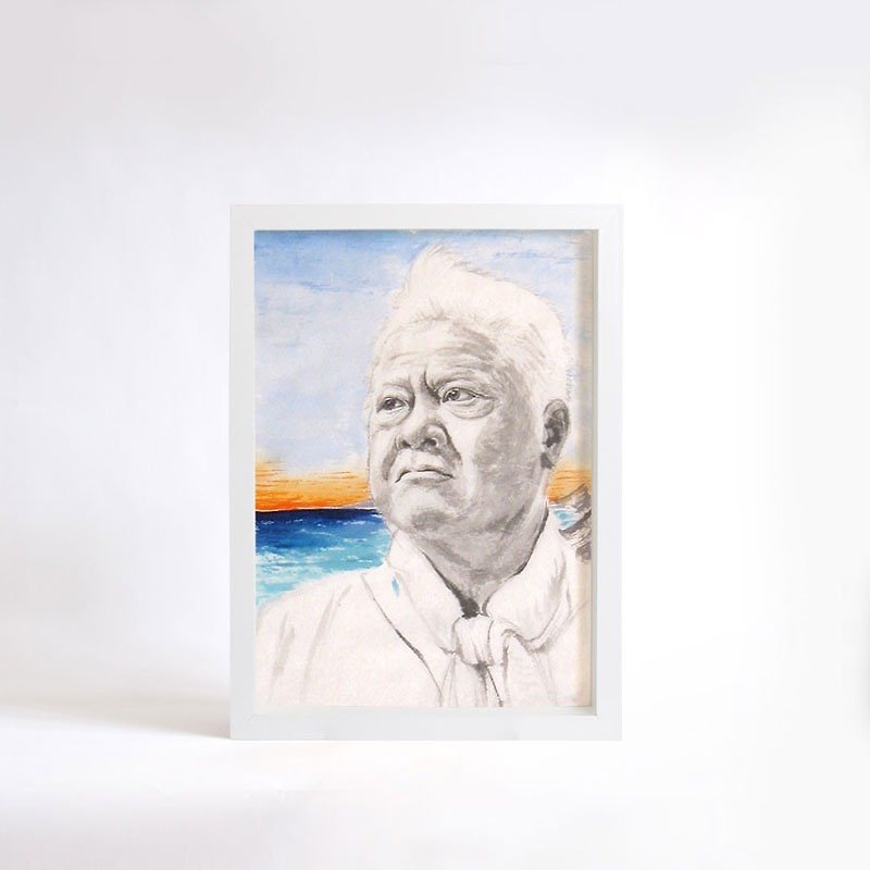 custom portraits - Chinese ink painting - time goes fast - wood frame - Customized Portraits - Paper Multicolor