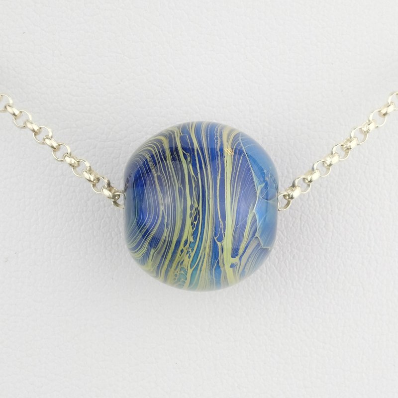 Blue textured handmade glass beads sterling silver necklaces - Necklaces - Glass Blue