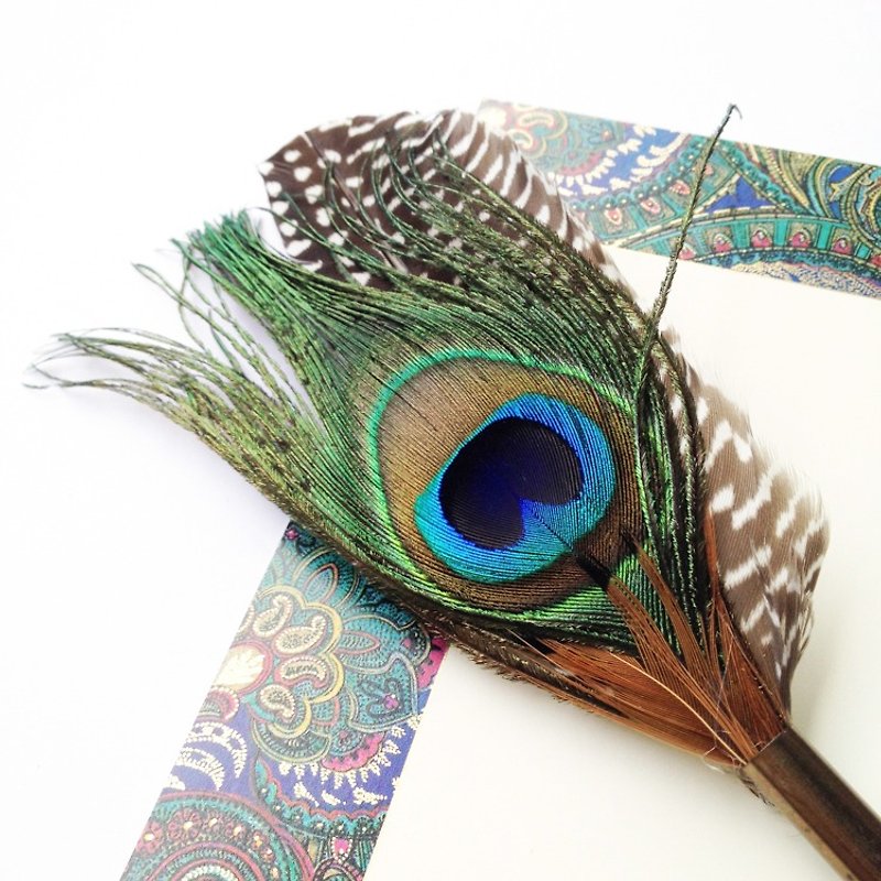 Q7439  Peacock Quill Pen w/ink- Francesco Rubinato - Dip Pens - Other Materials Blue