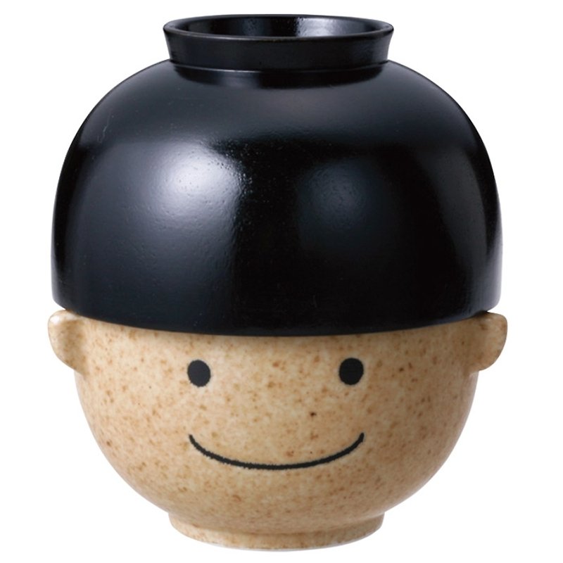 sunart rice soup bowl set-Manfukutaro (black) - ถ้วยชาม - วัสดุอื่นๆ สีกากี