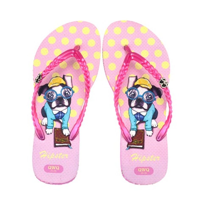 QWQ創意設計人字拖鞋(無鑽)-Hipster-粉【STN0391502】 - 女款休閒鞋 - 防水材質 粉紅色
