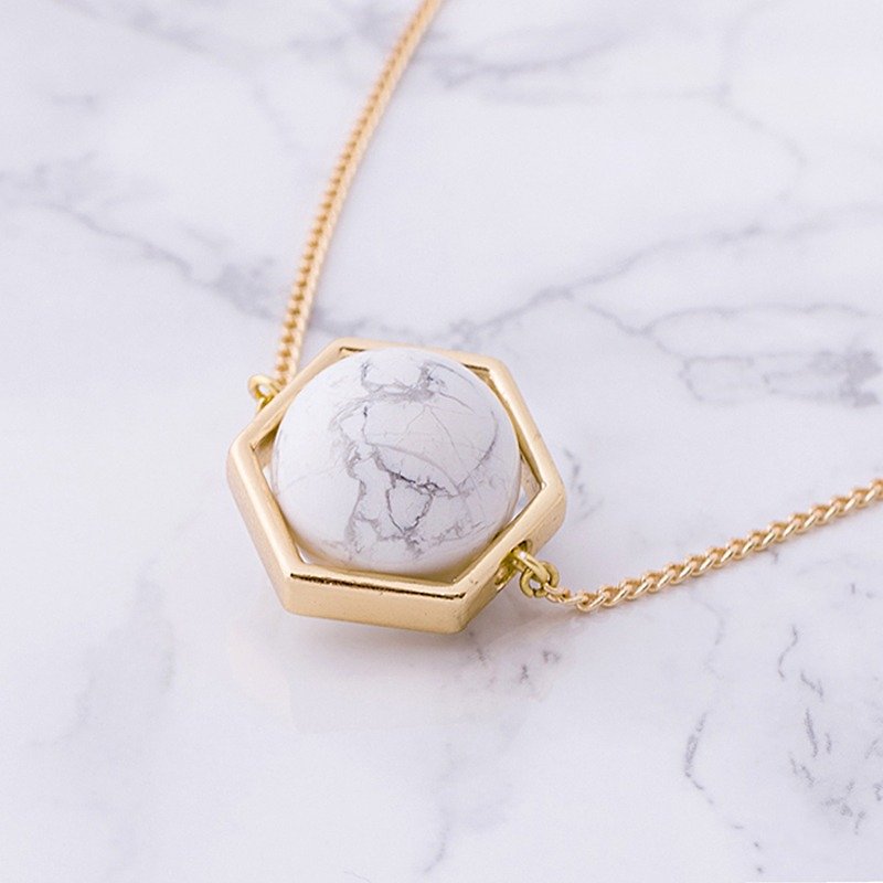 ESCA • Planet Series THE MOON Marble White Turquoise Necklace - Necklaces - Gemstone Gold