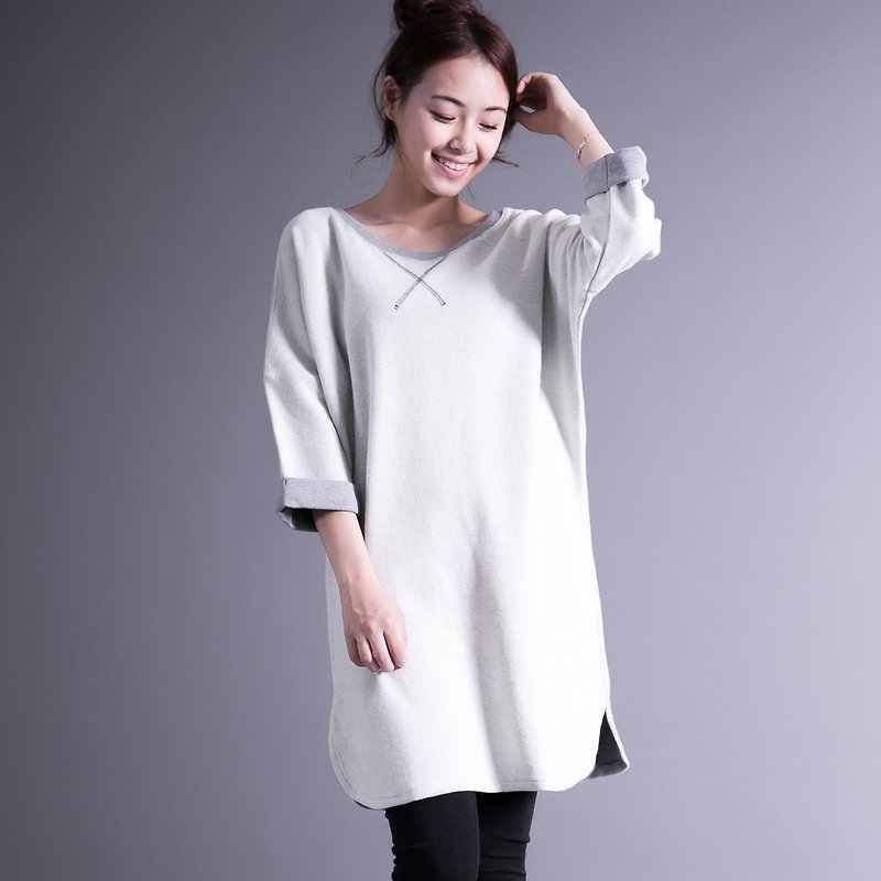 SUMI Philosophy Classical Philosophy sleeve gray shirt _4AF010_ - เสื้อผู้หญิง - ผ้าฝ้าย/ผ้าลินิน สีเทา