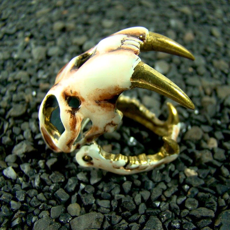 Realistic Saber tooth ring in brass and enamel color ,Rocker jewelry ,Skull jewelry,Biker jewelry - แหวนทั่วไป - โลหะ 