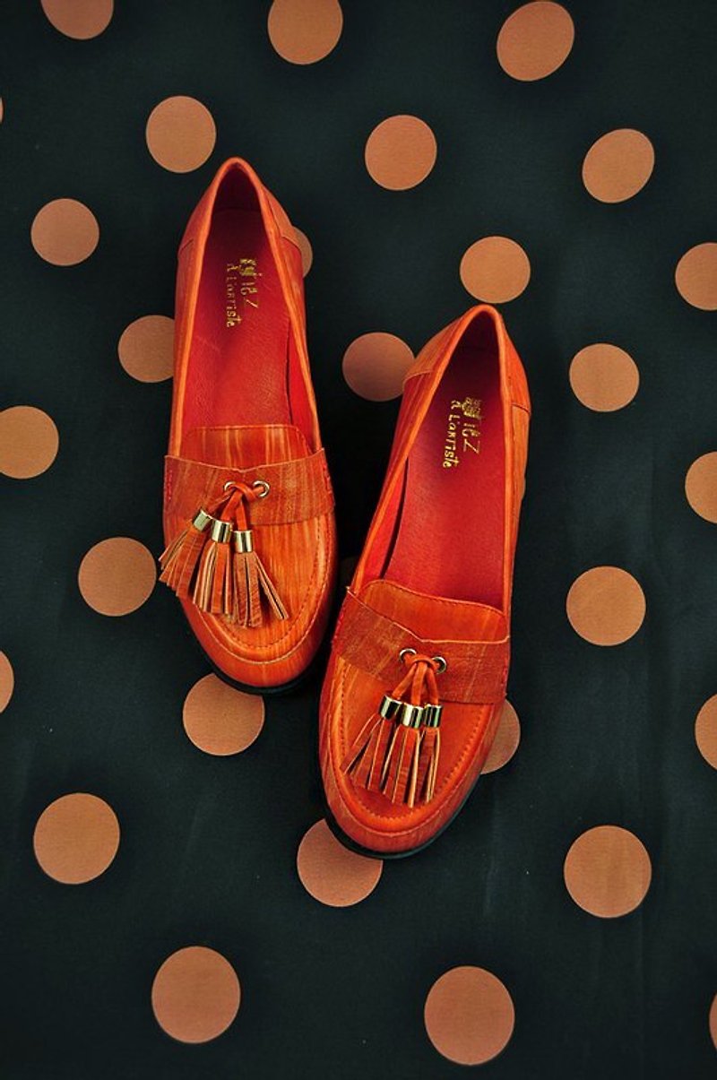 穆勒咖啡館．流蘇樂福大理石(岩漿紅) - Women's Casual Shoes - Genuine Leather Red