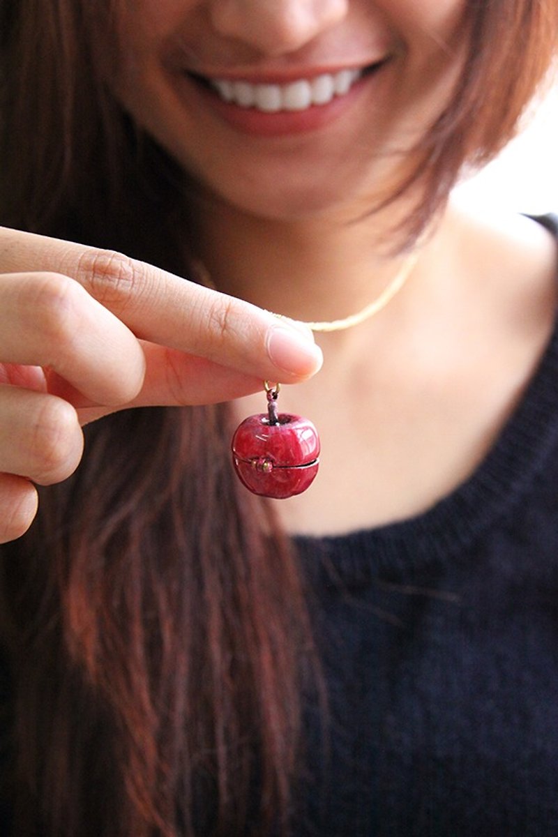 Red Apple Charm with Hand-Painted Color Enamel / Cute Pretty Jewelry / Pendant - Necklaces - Other Metals Red