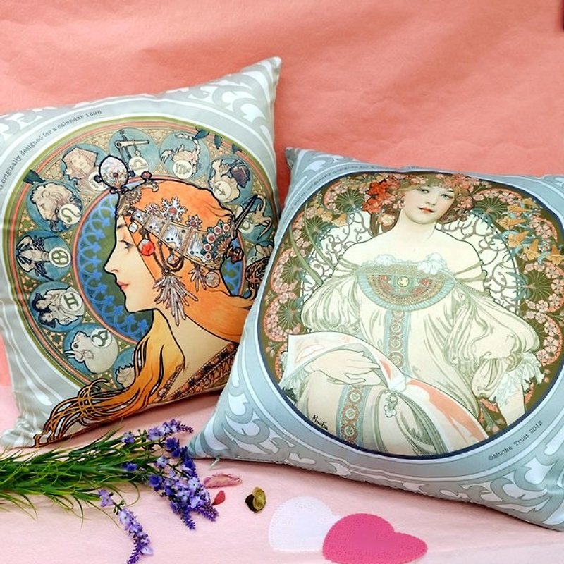 Master Mucha - Gorgeous Retro Art Pillow Set (Music + Zodiac) - หมอน - งานปัก หลากหลายสี